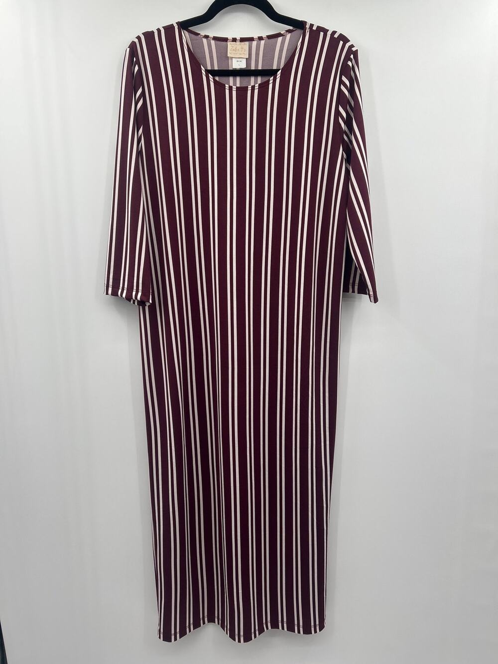 Zadie B’s Large Burgundy White Striped Layering Dress Modest Stretch Knit